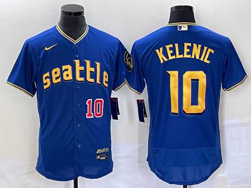 Men%27s Seattle Mariners #10 Jarred Kelenic Number Blue 2023 City Connect Flex Base Stitched Jersey->san francisco giants->MLB Jersey